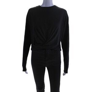 Frame Womens Long Sleeve Crew Neck Twist Tee Shirt Black Cotton Size Small